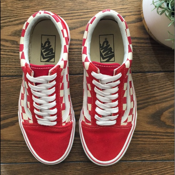 red checkerboard vans old skool
